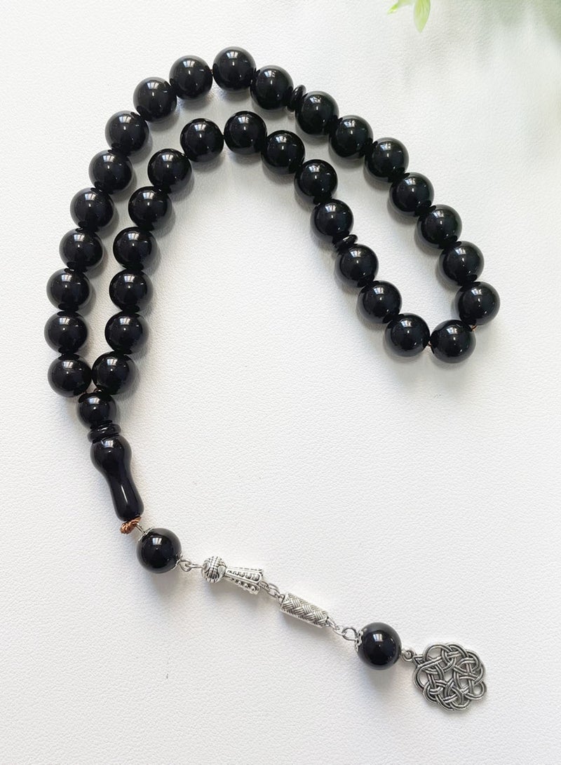 ليشا مسبحة (10 مم 45 حبة) حبات من الراتنج الأسود والأبيض - مسبحة إسلامية مصنوعة يدويًا - Image 5