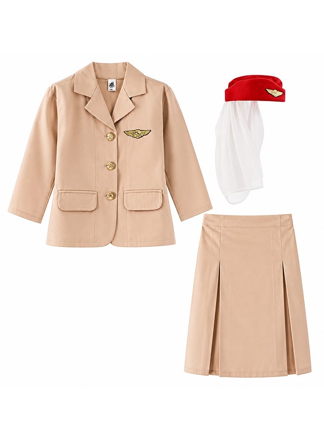 Toy Land Girls Air Hostess Costume Set with Hat – Airline Crew Role Play Fancy Dress Outfit for Girls of age 8 to 9 years - Image 1