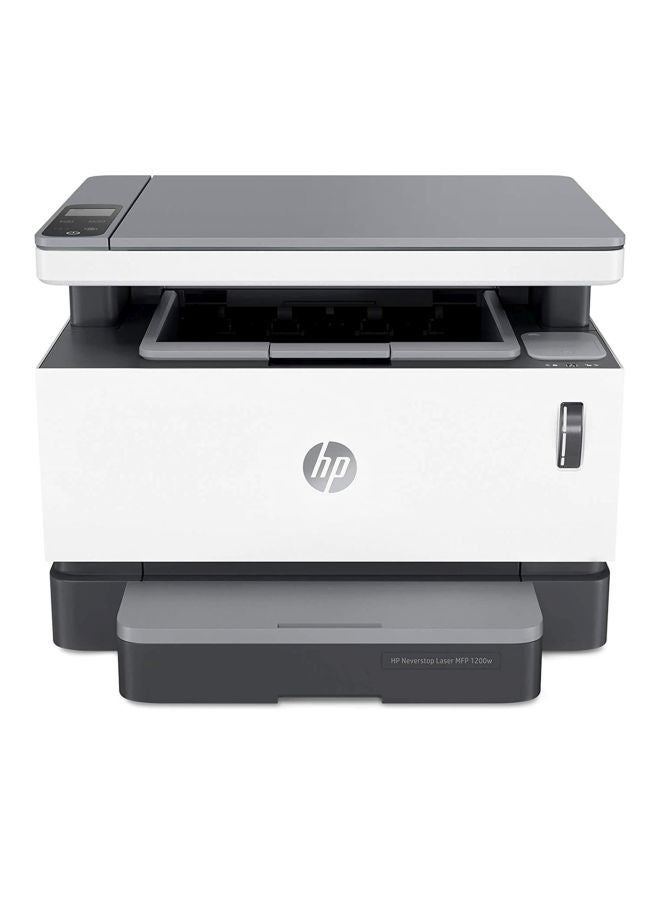 HP طابعة نيفرستوب الليزرية اللاسلكية بقدرة 1200 وات للطباعة والمسح الضوئي والنسخ، مع ملقم مستندات آلي وطباعة بالأسود والأبيض وتونر محمل مسبقاً في الطابعة بإنتاجية تصل إلى 5000 صفحة، طراز 4RY26A أبيض/رمادي - Image 5