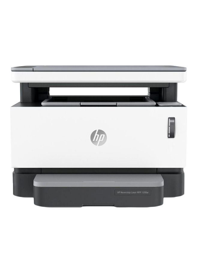 HP طابعة نيفرستوب الليزرية اللاسلكية بقدرة 1200 وات للطباعة والمسح الضوئي والنسخ، مع ملقم مستندات آلي وطباعة بالأسود والأبيض وتونر محمل مسبقاً في الطابعة بإنتاجية تصل إلى 5000 صفحة، طراز 4RY26A أبيض/رمادي - Image 1