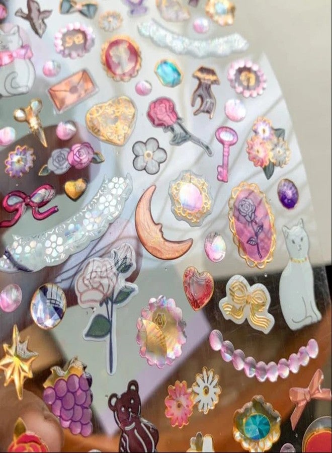PROBABE Sparkling Crystal Animal Stickers for Kids - 4 Sheet 3D Puffy Glitter Manual Stickers Kawaii Bunny, Cat, Swan & Nature Designs, Scrapbooking, Journaling, DIY Crafts, Planners & Gifts - Image 4
