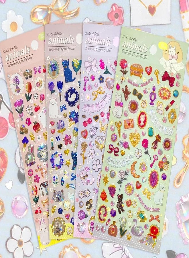 PROBABE Sparkling Crystal Animal Stickers for Kids - 4 Sheet 3D Puffy Glitter Manual Stickers Kawaii Bunny, Cat, Swan & Nature Designs, Scrapbooking, Journaling, DIY Crafts, Planners & Gifts - Image 1