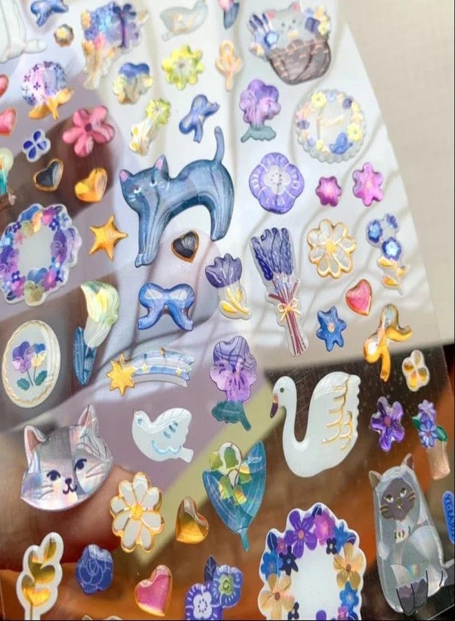 PROBABE Sparkling Crystal Animal Stickers for Kids - 4 Sheet 3D Puffy Glitter Manual Stickers Kawaii Bunny, Cat, Swan & Nature Designs, Scrapbooking, Journaling, DIY Crafts, Planners & Gifts - Image 5