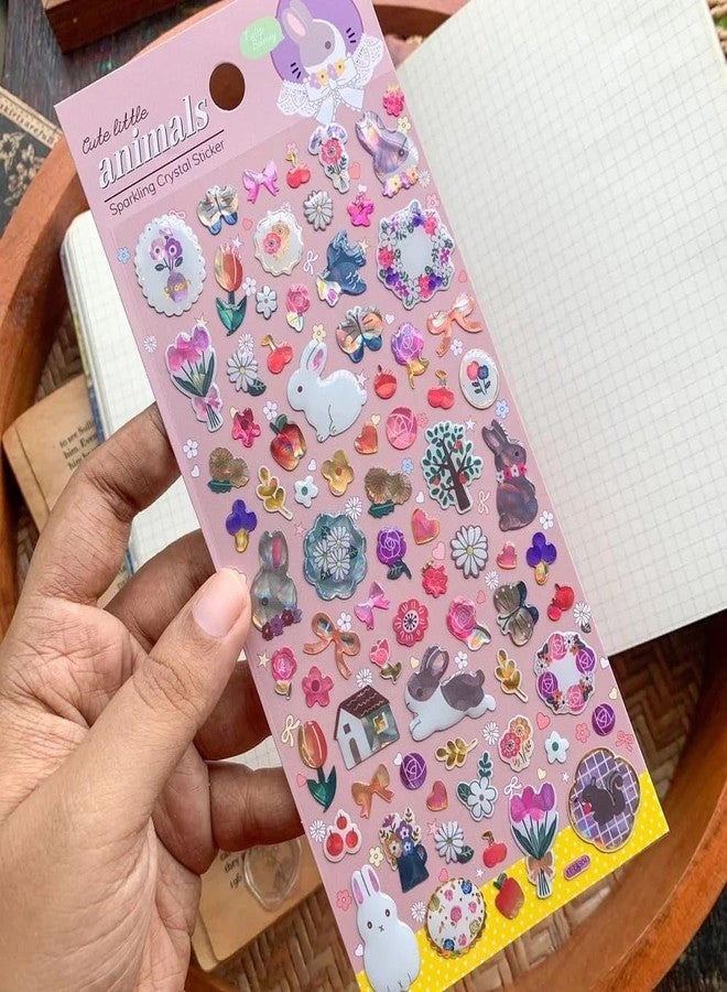 PROBABE Sparkling Crystal Animal Stickers for Kids - 4 Sheet 3D Puffy Glitter Manual Stickers Kawaii Bunny, Cat, Swan & Nature Designs, Scrapbooking, Journaling, DIY Crafts, Planners & Gifts - Image 2