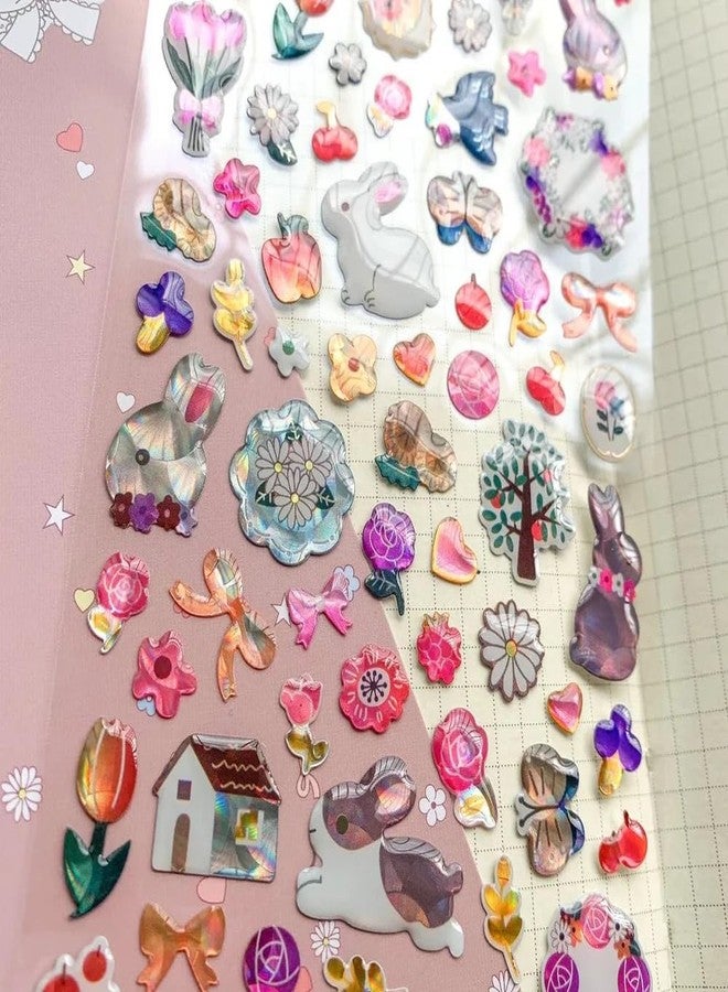 PROBABE Sparkling Crystal Animal Stickers for Kids - 4 Sheet 3D Puffy Glitter Manual Stickers Kawaii Bunny, Cat, Swan & Nature Designs, Scrapbooking, Journaling, DIY Crafts, Planners & Gifts - Image 3