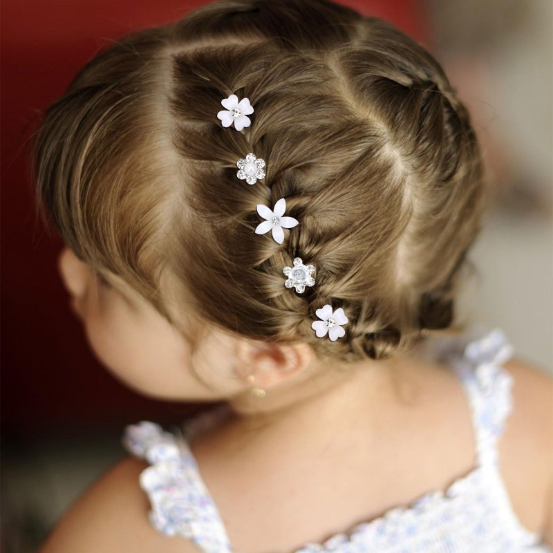 YISSION Mini Rhinestone Hair Pins - 20Pcs Cute Small Decorative Wedding & Bridal Barrettes With Flowers for Girls & Women (4 Flower Patterns) - Image 5