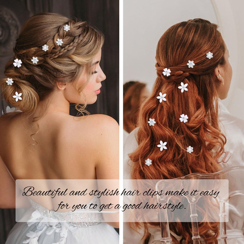 YISSION Mini Rhinestone Hair Pins - 20Pcs Cute Small Decorative Wedding & Bridal Barrettes With Flowers for Girls & Women (4 Flower Patterns) - Image 2