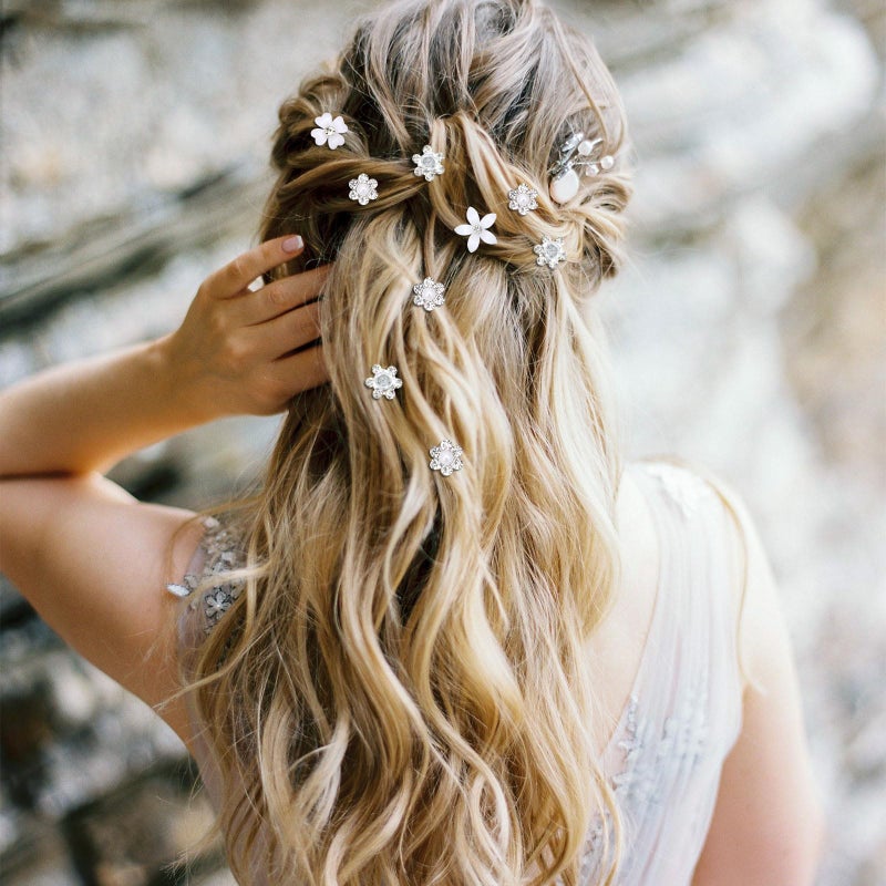 YISSION Mini Rhinestone Hair Pins - 20Pcs Cute Small Decorative Wedding & Bridal Barrettes With Flowers for Girls & Women (4 Flower Patterns) - Image 4