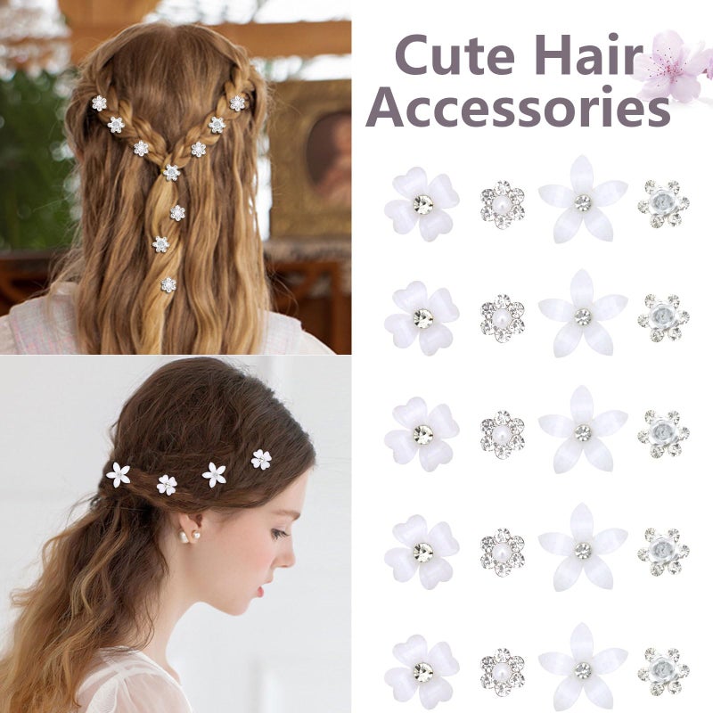 YISSION Mini Rhinestone Hair Pins - 20Pcs Cute Small Decorative Wedding & Bridal Barrettes With Flowers for Girls & Women (4 Flower Patterns) - Image 3