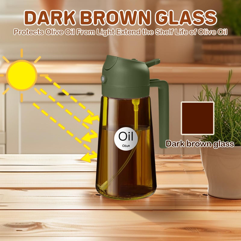 ‎YARRAMATE Yarramate 16Oz/470Ml Dark Brown Oil Sprayer For Cooking With Stickers  Food-Grade Premium 2 In 1 Olive Oil Dispenser Bottle For Kitchen Gadgets  Air Fryer  Salad  Frying  Bbq (Olivegreen) - Image 3