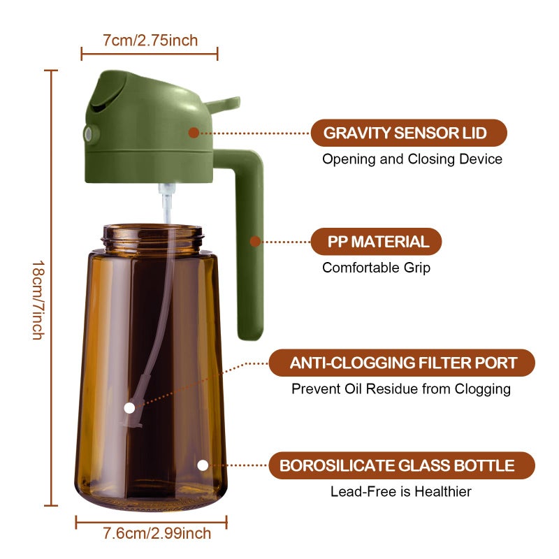 ‎YARRAMATE Yarramate 16Oz/470Ml Dark Brown Oil Sprayer For Cooking With Stickers  Food-Grade Premium 2 In 1 Olive Oil Dispenser Bottle For Kitchen Gadgets  Air Fryer  Salad  Frying  Bbq (Olivegreen) - Image 2