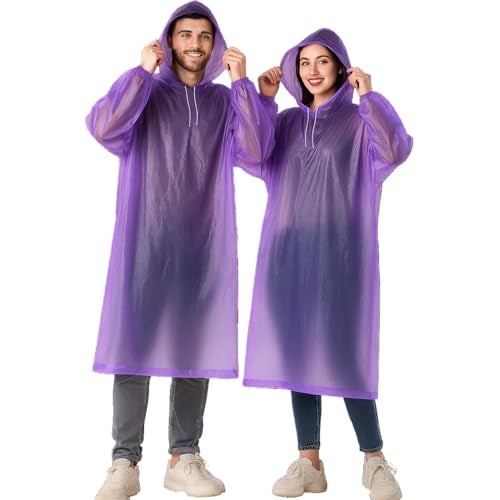 HACER EVA Raincoat 110 GSM with Adjustable Hood Full Sleeves Universal Size Long Length Lightweight Water Resistant Outdoor Rainwear for Camping Trekking Hiking Men & Women (Pack of 1, Purple) - Image 1