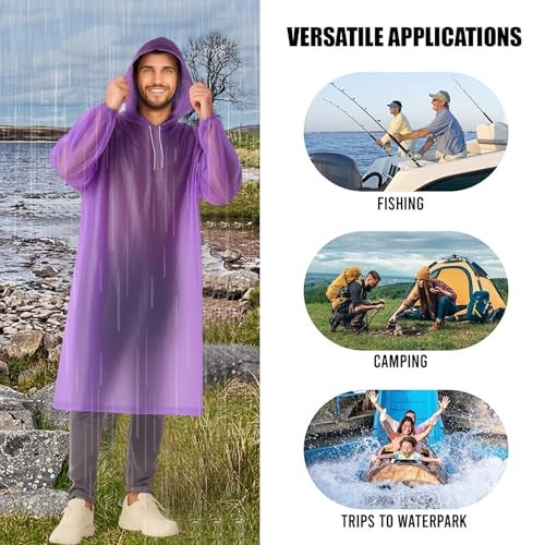 HACER EVA Raincoat 110 GSM with Adjustable Hood Full Sleeves Universal Size Long Length Lightweight Water Resistant Outdoor Rainwear for Camping Trekking Hiking Men & Women (Pack of 1, Purple) - Image 4