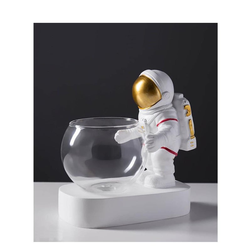 Zikra Astronaut Planter Spaceman Glass Vase Astronaut Resin Hydroponics Flower Vases Led Light Nordic Modern Succulent Flower Pot Creative Decor White for Home Office Table - Image 2