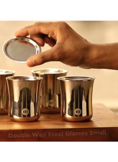 MARU Mini Double Wall Tea Glasses Set of 4 pcs, Small Stainless Steel Cups with Lids Coaster - 120ml Each, Small Steel Glass for Kids and Adults, Ideal Chai Glass, Milk Glass, Coffee Glass with Lid - pzsku/Z37E2006ECED1DFB90D52Z/45/_/1740481635/33e08b24-a675-4bd2-ae9b-a593f65e2dd6