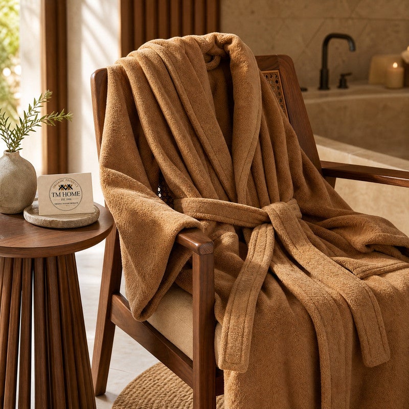 TM HOME Unisex Bathrobe, Cotton, Soft and Highly Absorbent, Premium Hotel Quality, Brown - Image 3