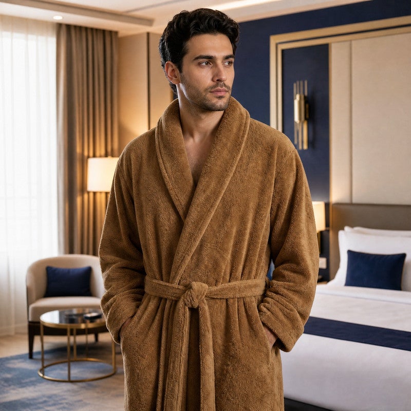 TM HOME Unisex Bathrobe, Cotton, Soft and Highly Absorbent, Premium Hotel Quality, Brown - Image 2