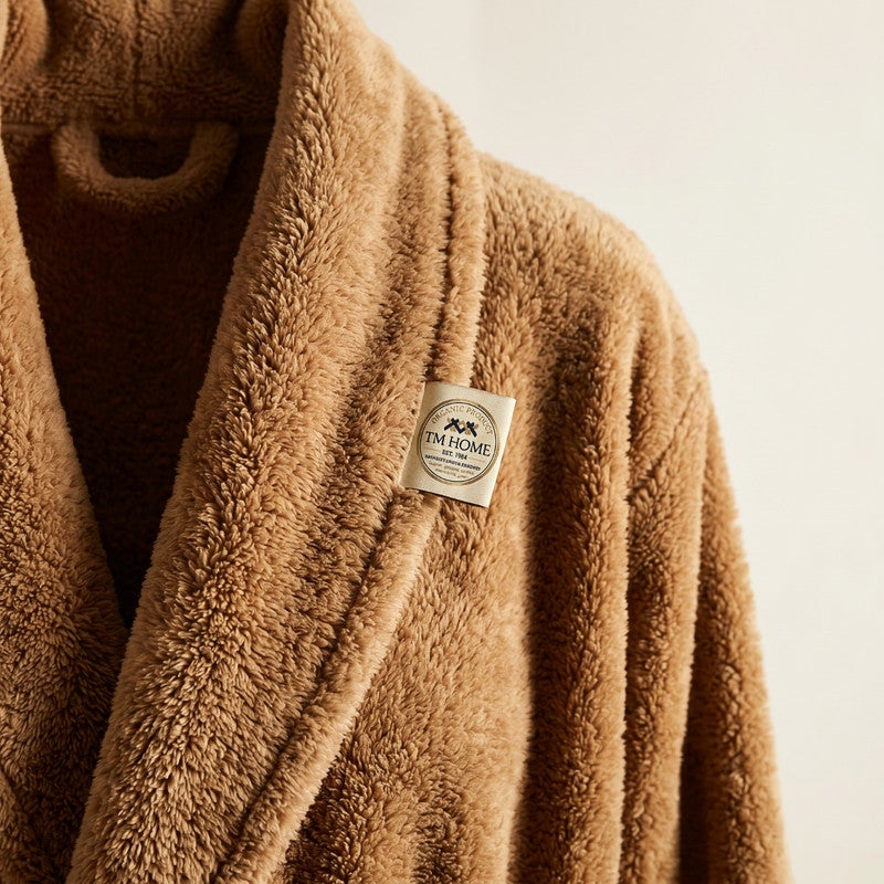 TM HOME Unisex Bathrobe, Cotton, Soft and Highly Absorbent, Premium Hotel Quality, Brown - Image 5