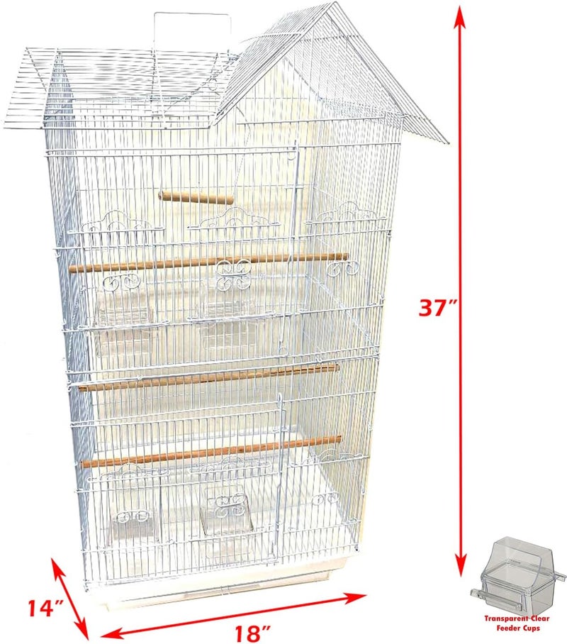 Mcage 38-Inch Double Roof Top Large Flight Bird House Cage with Toys & Climbing Ladder for Cockatiels Parakeets Aviary Budgie Finch Lovebird Canary Pet Bird Travel Cage Side Nest Box Doors - Image 2