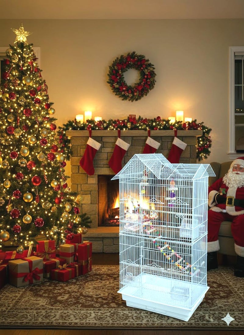 Mcage 38-Inch Double Roof Top Large Flight Bird House Cage with Toys & Climbing Ladder for Cockatiels Parakeets Aviary Budgie Finch Lovebird Canary Pet Bird Travel Cage Side Nest Box Doors - Image 1