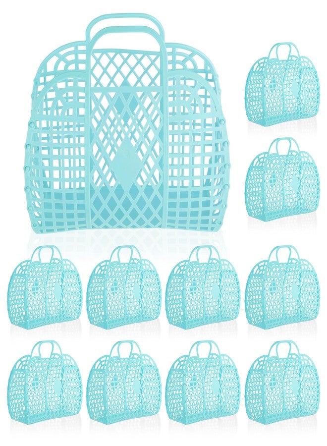رينماي حقائب شاطئ من رينماي مكونة من 10 قطع، حقائب يد شاطئ قابلة لإعادة الاستخدام، سلة شاطئ بلاستيكية للنساء والفتيات (أزرق) - Image 1