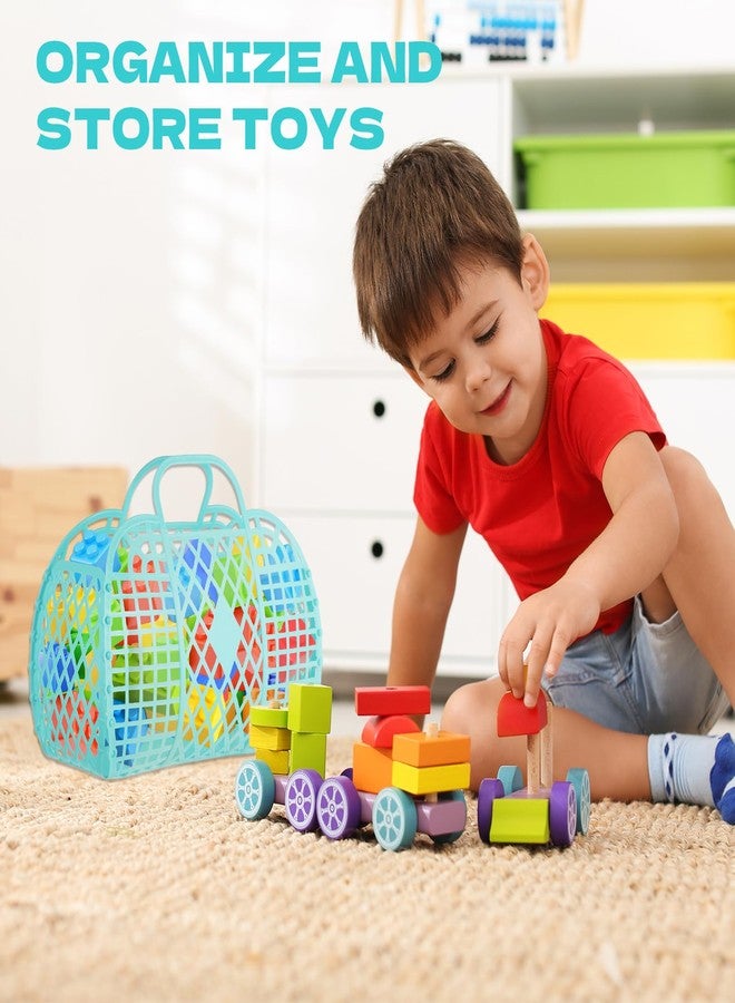 رينماي حقائب شاطئ من رينماي مكونة من 10 قطع، حقائب يد شاطئ قابلة لإعادة الاستخدام، سلة شاطئ بلاستيكية للنساء والفتيات (أزرق) - Image 4