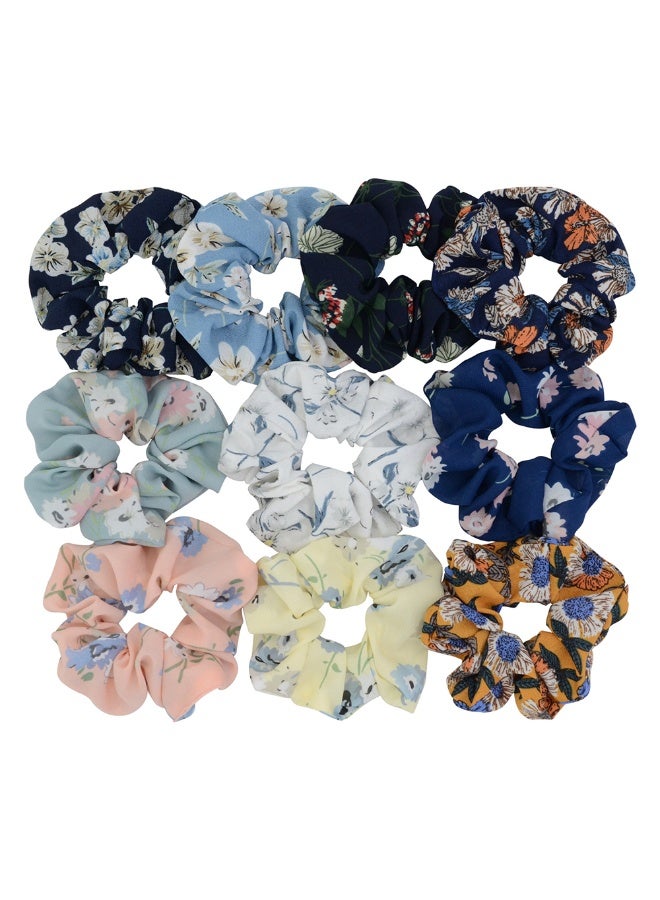مجموعة من 12 ربطة شعر مطبوعة بالزهور للنساء، ربطات شعر شيفون رائعة للشعر الكثيف، إكسسوارات شعر مرنة كبيرة، ربطات شعر للفتيات - Image 3