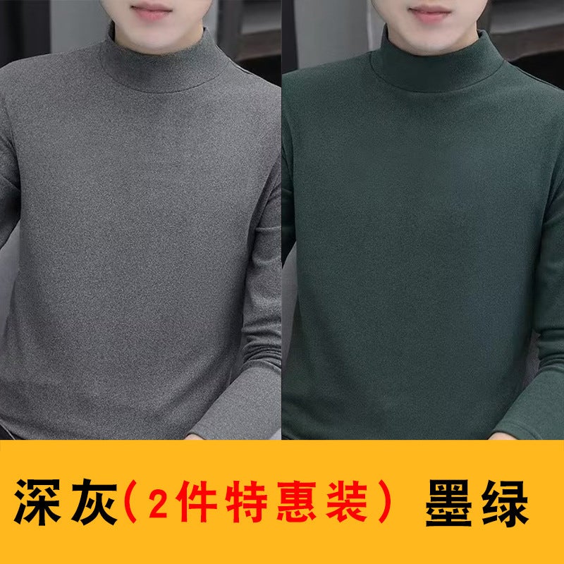 Double-Sided Velvet Winter Bottoming Shirt Men'S Long-Sleeved T-Shirt 2023 New Mid-Collar Half Turtleneck Warm Top - Image 1