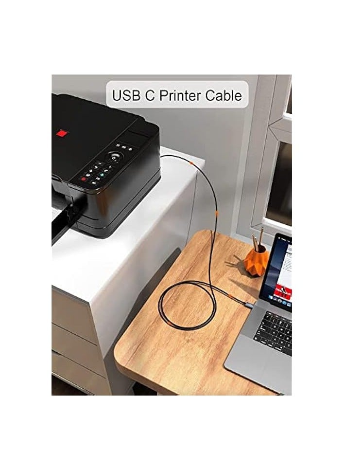 كابل كرييشن كابل طابعة USB C بطول 6.6 قدم، كابل USB C إلى كابل الطابعة USB C إلى B، كابل طابعة كابل الماسح الضوئي إلى كابل USB C MIDI لوحدة تحكم Yamaha Casio Digital Piano MIDI، وحدة تحكم DJ، 2M أسود - Image 3