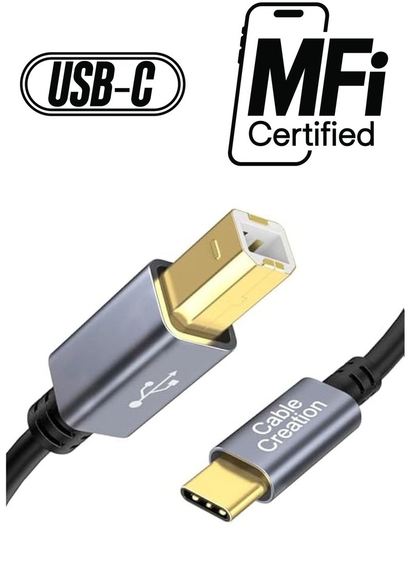 كابل كرييشن كابل طابعة USB C بطول 6.6 قدم، كابل USB C إلى كابل الطابعة USB C إلى B، كابل طابعة كابل الماسح الضوئي إلى كابل USB C MIDI لوحدة تحكم Yamaha Casio Digital Piano MIDI، وحدة تحكم DJ، 2M أسود - Image 1