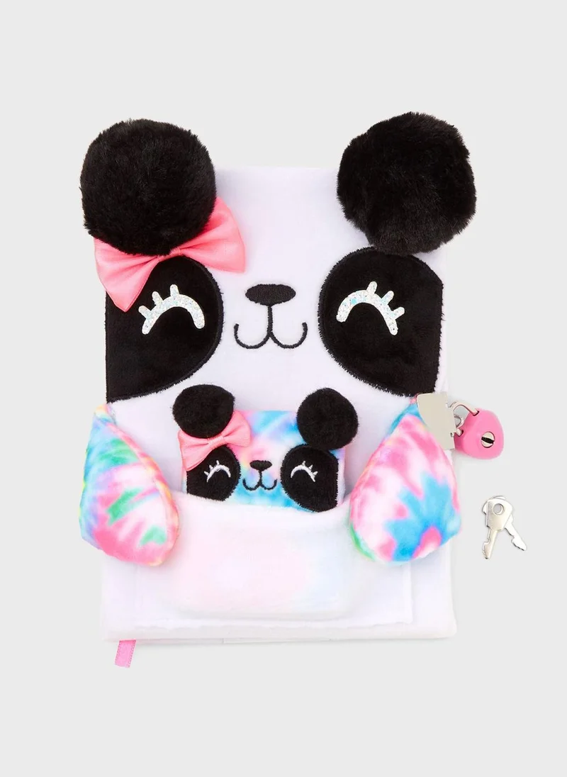 Claires Tie-Dye Panda Plush Lock Diary