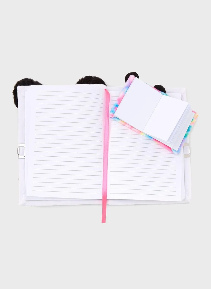 Claires Tie-Dye Panda Plush Lock Diary