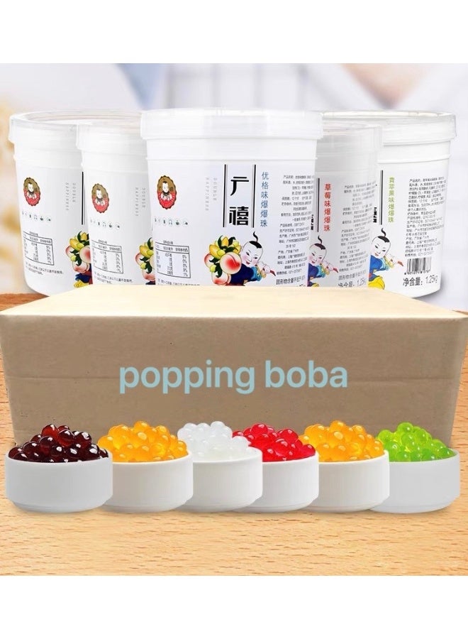 بوبينغ بوبا، نكهة فاكهة العاطفة، الفراولة، المانجو، الليتشي، التوت الأزرق، الخوخ، 6 نكهات (1.25 كجم * 6 قطع)، مشروبات وحلويات، مواد خام خاصة بمتجر شاي بوبا بالحليب - Image 1