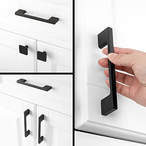 KOOFIZO Wide Foot Cabinet Bar Pull - Black Modern Solid Handle, 3.8 Inch/96mm Screw Spacing, 10-Pack for Kitchen Cupboard Door, Bedroom Dresser Drawer, Bathroom Wardrobe Hardware - Image 3