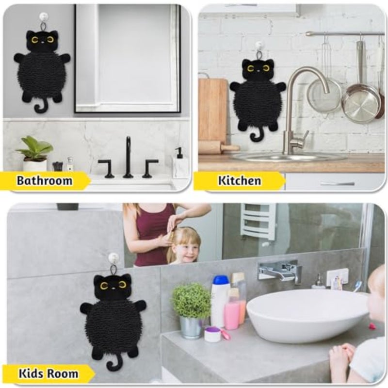 Cat Hand Towel - Kitchen Towels with Hanging Loops Super Absorbent Chenille Hand Face Bath Towel, Cat Gifts for Women, Funny Towel Kitchen and Bathroom Decor 8x18 Inch - Image 2