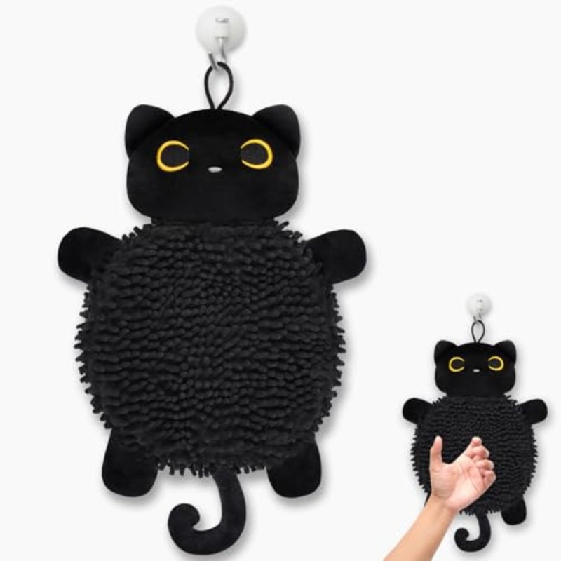 Cat Hand Towel - Kitchen Towels with Hanging Loops Super Absorbent Chenille Hand Face Bath Towel, Cat Gifts for Women, Funny Towel Kitchen and Bathroom Decor 8x18 Inch - Image 1