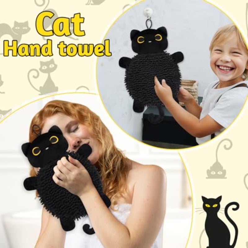 Cat Hand Towel - Kitchen Towels with Hanging Loops Super Absorbent Chenille Hand Face Bath Towel, Cat Gifts for Women, Funny Towel Kitchen and Bathroom Decor 8x18 Inch - Image 3