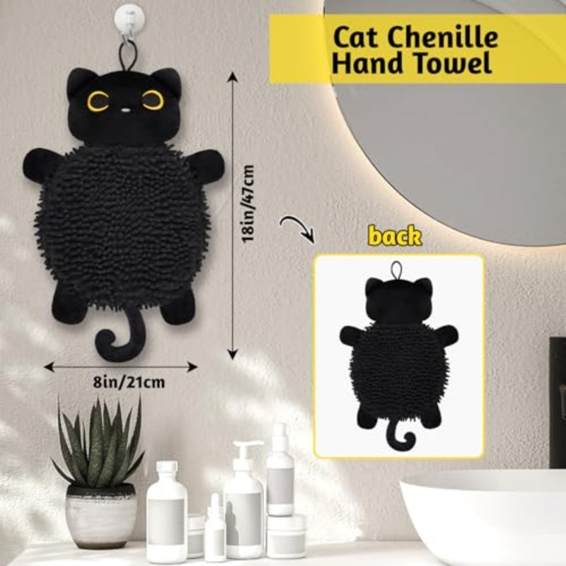 Cat Hand Towel - Kitchen Towels with Hanging Loops Super Absorbent Chenille Hand Face Bath Towel, Cat Gifts for Women, Funny Towel Kitchen and Bathroom Decor 8x18 Inch - Image 4