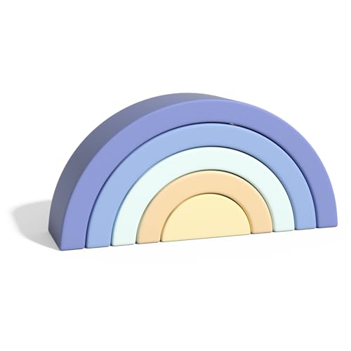 Asweets Wooden Stackable Rainbow Toy 5 PCS Wooden Building Blocks Set for Baby Kids and Toddlers Montessori Rainbow Nesting Puzzle Enhance HandEye Coordination Cognitive Development Blue - Image 5