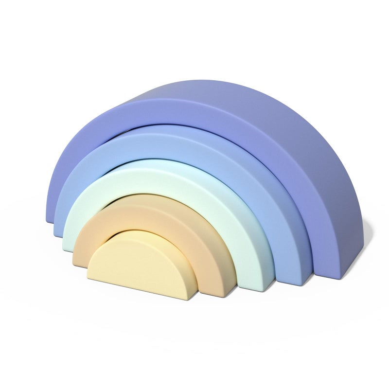 Asweets Wooden Stackable Rainbow Toy 5 PCS Wooden Building Blocks Set for Baby Kids and Toddlers Montessori Rainbow Nesting Puzzle Enhance HandEye Coordination Cognitive Development Blue - Image 3