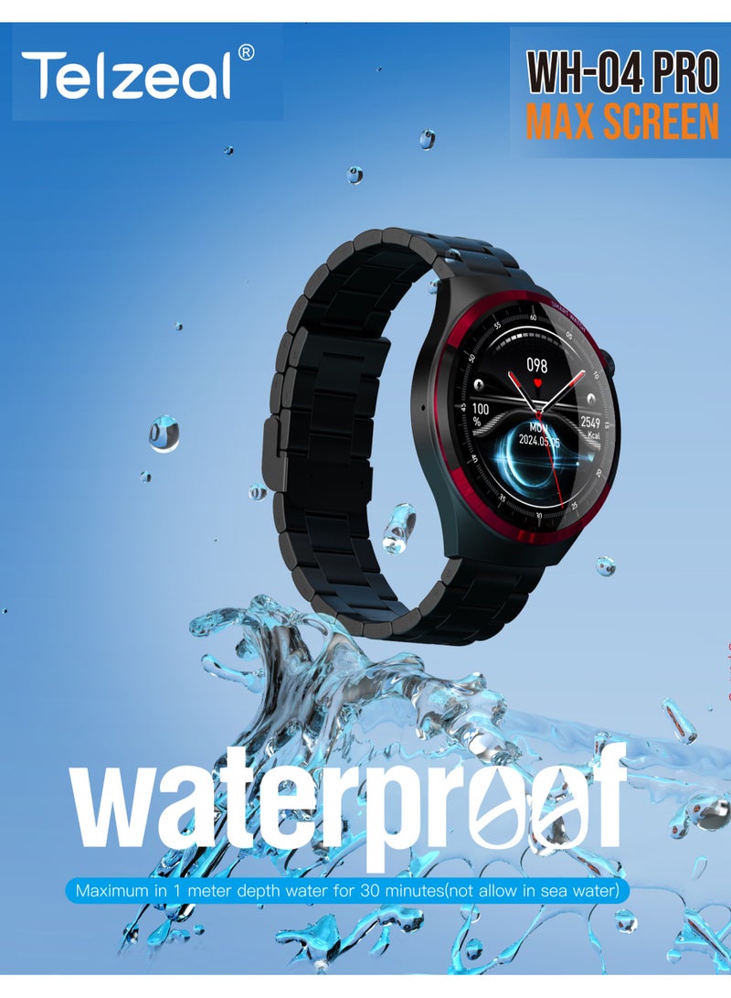 تلزيل ساعة Telzeal WH 04 Pro Max الذكية المقاومة للماء مع شاشة منحنية و3 أزواج من الأشرطة وكابل شحن مصممة للرجال والأولاد باللون الأسود - Image 2