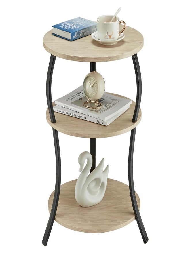 YEAKOO Round Side Table, 3-Tier Slim Waist End Table with Storage Shelf, Compact Tea Sofa Table, 15.75x21.7’’Round End Table Corner Coffee Table Nightstand for Small Spaces,Outdoor Accent Coffee Table,Oak - Image 1