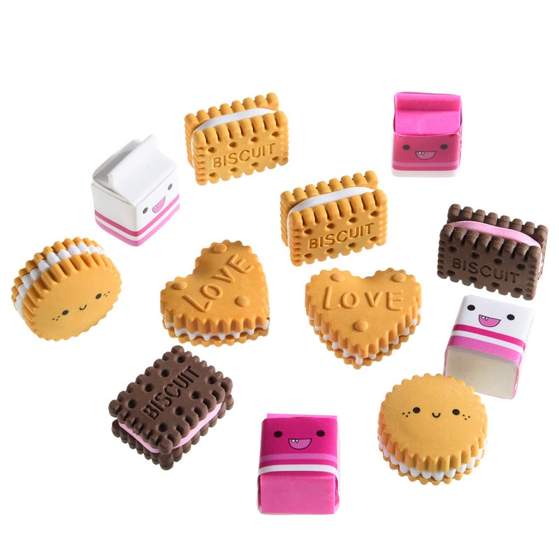 DOMG Cookie Erasers for Kids, 12 Pieces 3D Cute Food Puzzle Mini Biscuit Eraser, Cool Fun Take Apart Desk Pet Erasers for Girls - Image 1