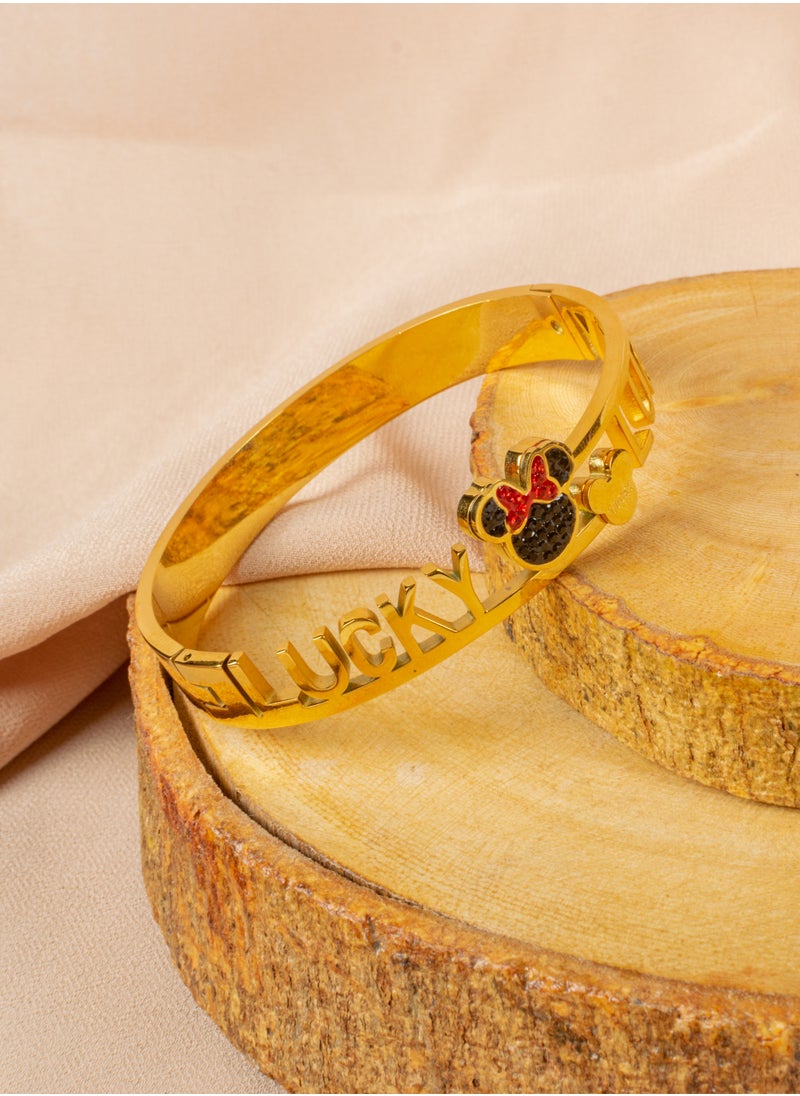 The Black Pearl Accessories - Stainless Steel Golden Bracelet with Lucky Zirconic Mouse - Image 1