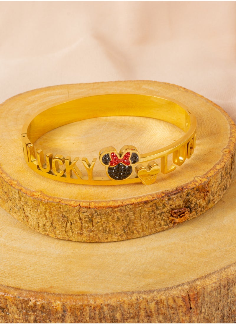 The Black Pearl Accessories - Stainless Steel Golden Bracelet with Lucky Zirconic Mouse - Image 1