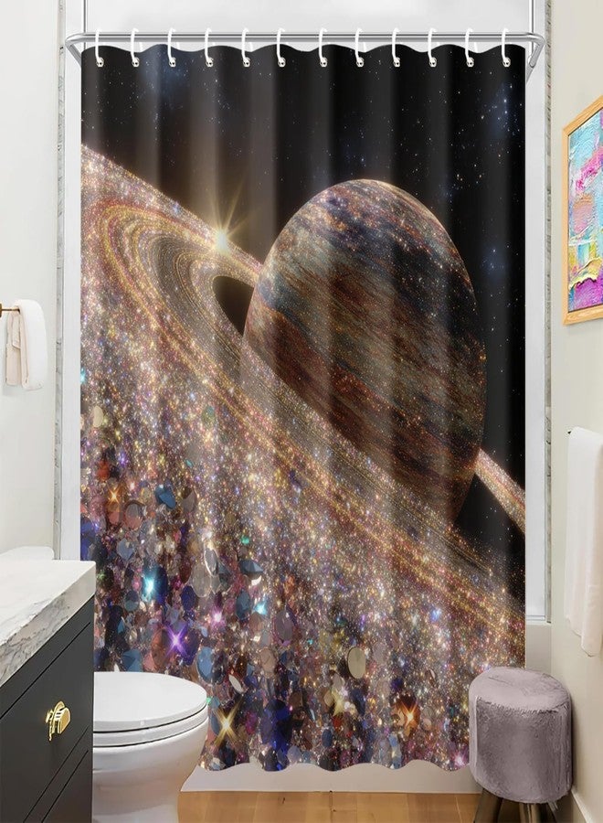 ستارة حمام IOHEFY بتصميم كوكب متلألئ، مقاس 72 × 72 بوصة، مزودة بخطافات، حلقات فضائية كونية، وزينة قماشية لامعة بتصميم مجرة، مع كريستالات ملونة، مثالية لحوض الاستحمام العصري. - Image 3