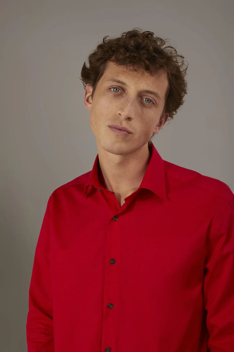 دوبل غانغر Casual shirt french collar comfort fit cotton mussola fabric - Red