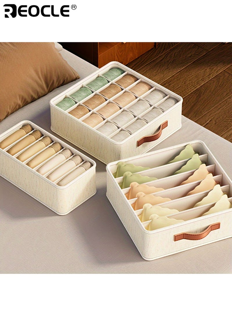 ريوكل 3 قطع منظم أدراج قابل للطي صناديق قماشية قابلة للتكديس مع مقابض للملابس الداخلية والجوارب وحمالات الصدر والربطات حل مثالي لتنظيم الخزانة - Image 3