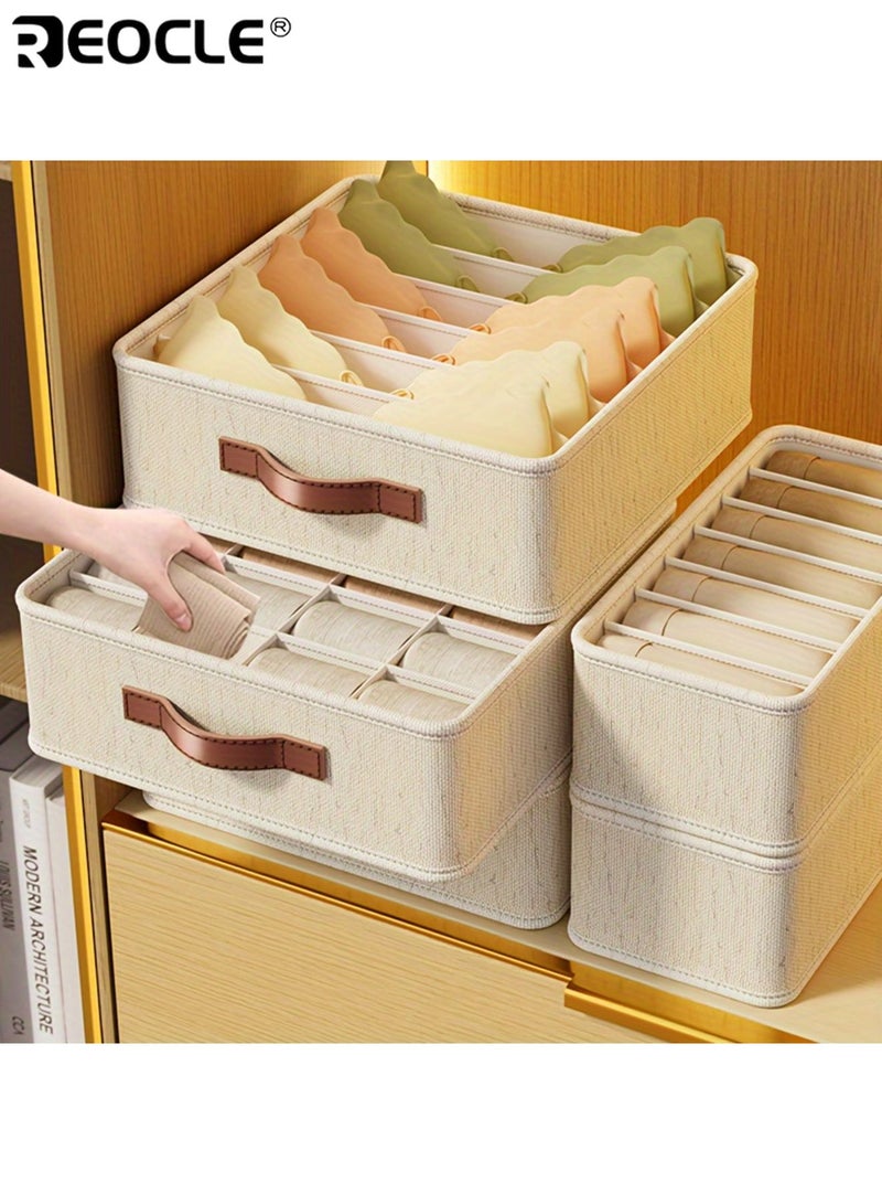 ريوكل 3 قطع منظم أدراج قابل للطي صناديق قماشية قابلة للتكديس مع مقابض للملابس الداخلية والجوارب وحمالات الصدر والربطات حل مثالي لتنظيم الخزانة - Image 2