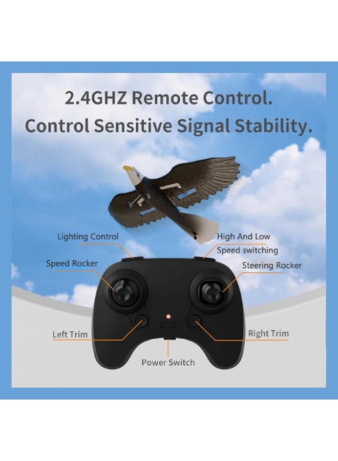 جاجيك Remote Control Eagle Plane HW-40 – 2.4GHz 2CH RC Glider with Realistic Bird Design, 6-Axis Gyro Stabilizer & Propeller – Easy-to-Fly Lightweight RTF Airplane Toy for Beginners, Kids, Adults & Boys – Outdoor Remote Flying Bird Aircraft - Image 2